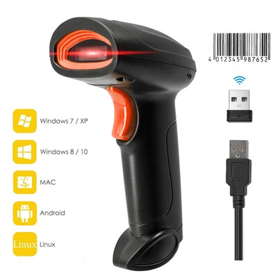 2.4G Wireless &USB Wired Barcode Scanner 1D Compatible with Windows Android O5Q7