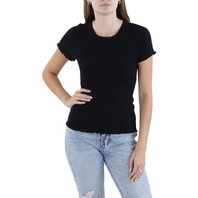 Великолепный женский черный пуловер в рубчик с оборками и верхней рубашкой L BHFO 5123