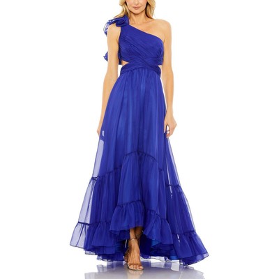 Женское синее шифоновое вечернее платье Mac Duggal на одно плечо 12 BHFO 7480