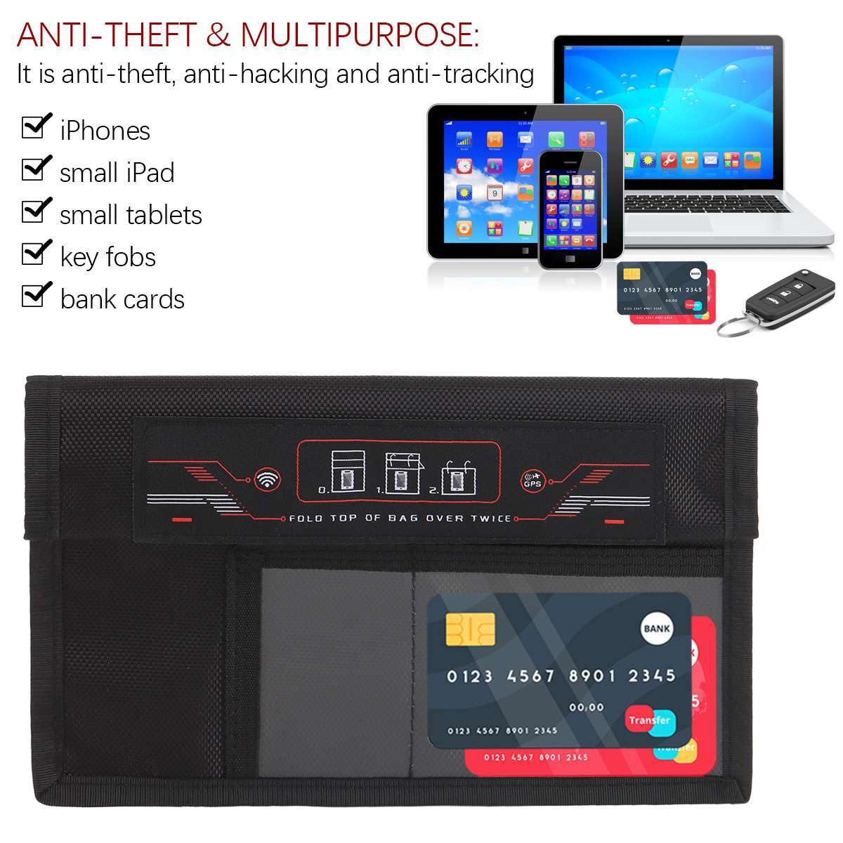 Large Faraday Bag RFID Signal Blocking Shielding Pouch Cell Phone Wallet Blocker