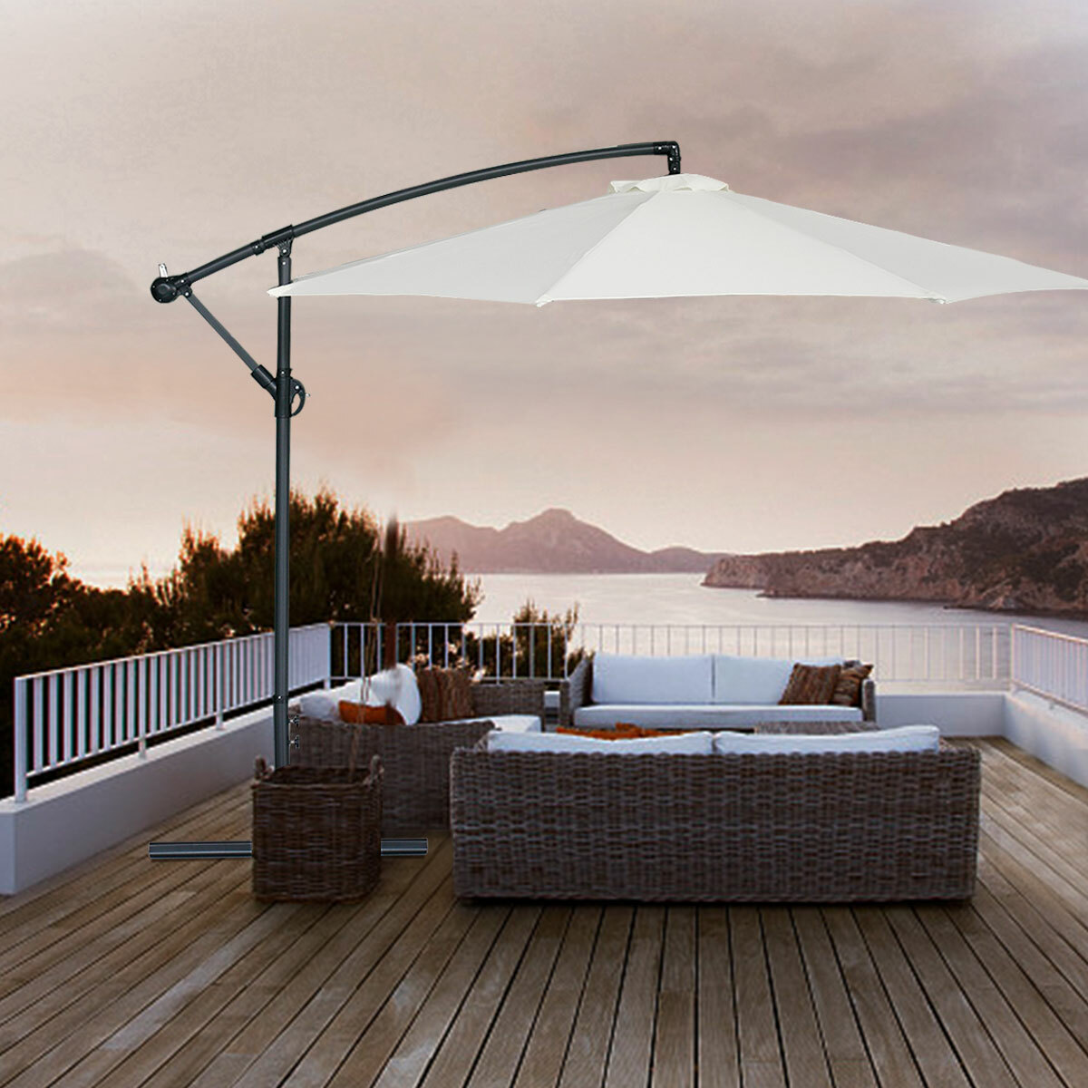 Tangkula 10 Patio Umbrella Hanging Solar Led Sun Shade Market Umbrella With For Sale Online Ebay