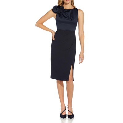 Adrianna Papell Womens Navy Applique Midi Cocktail and Party Dress 2 BHFO 7827