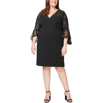 Alex Evenings Womens Black Wedding Midi Shift Dress Plus 18W BHFO 4241