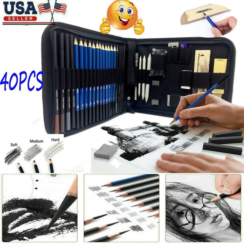 40pcs Professional Drawing Artist Kit Set Pencils And Sketch Charcoal