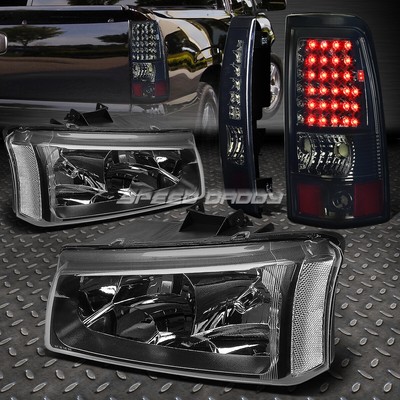ЧЕРНЫЙ + ПРОЗРАЧНАЯ УГЛОВАЯ ФАРА + ХРОМИРОВАННЫЙ СВЕТОДИОДНЫЙ ЗАДНИЙ ФОНАРЬ С ДЫМЧАТЫМ ПОКРЫТИЕМ ДЛЯ 03-07 SILVERADO