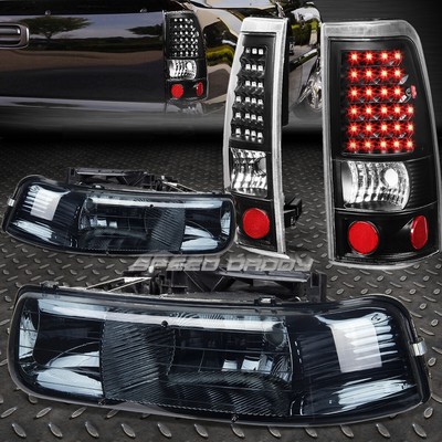 ДЫМЧАТАЯ ХРУСТАЛЬНАЯ ФАРА + УГОЛОК + ЧЕРНЫЙ СВЕТОДИОДНЫЙ ЗАДНИЙ ФОНАРЬ ДЛЯ 99-02 CHEVY SILVERADO