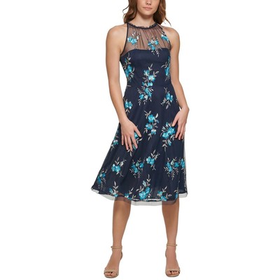 Женское темно-синее вышитое миди-платье без рукавов на бретелях Vince Camuto 8 BHFO 2324