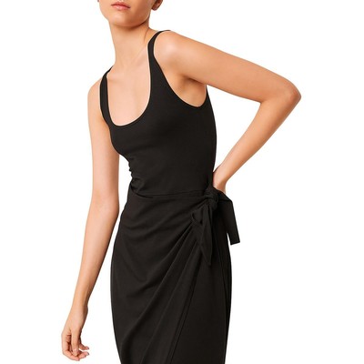 French Connection Womens Black Boat Neck Wrap Pleated Sheath Dress M BHFO 3891