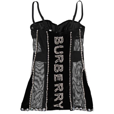 Pre-owned Burberry Stretch Mesh And Velveteen Crystal Embellished Corset Top In Black