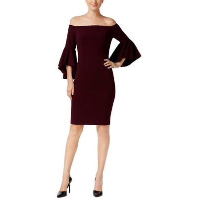 Calvin Klein Womens Purple Off-The-Shoulder Mini Sheath Dress 2 BHFO 4219