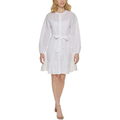 

Женское белое хлопковое мини-платье-рубашка в горошек Tommy Hilfiger  BHFO 5641, Белый