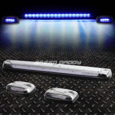 ДЛЯ 07-13 SILVERADO/SIERRA 3ШТ ХРОМИРОВАННЫЙ КОРПУС СИНИЙ СВЕТОДИОДНЫЙ ХОДОВОЙ ФОНАРЬ НА КРЫШЕ КАБИНЫ