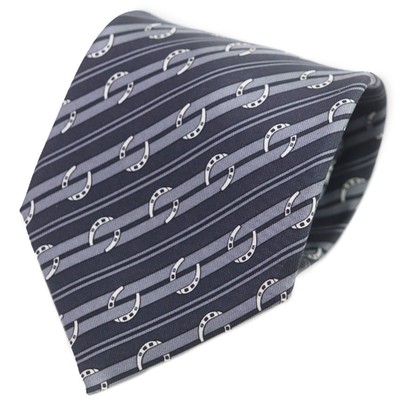 HERMES Tie 5276 Silk 100 Aredoise Clair Blanc Horseshoe Pattern Striped With Box