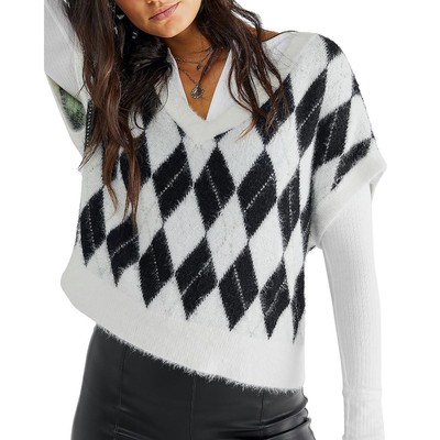 

Free People Женская белая вязаная рубашка в рубчик с v-образным вырезом Свитер Жилет Топ  BHFO 1647, Cream onyx combo