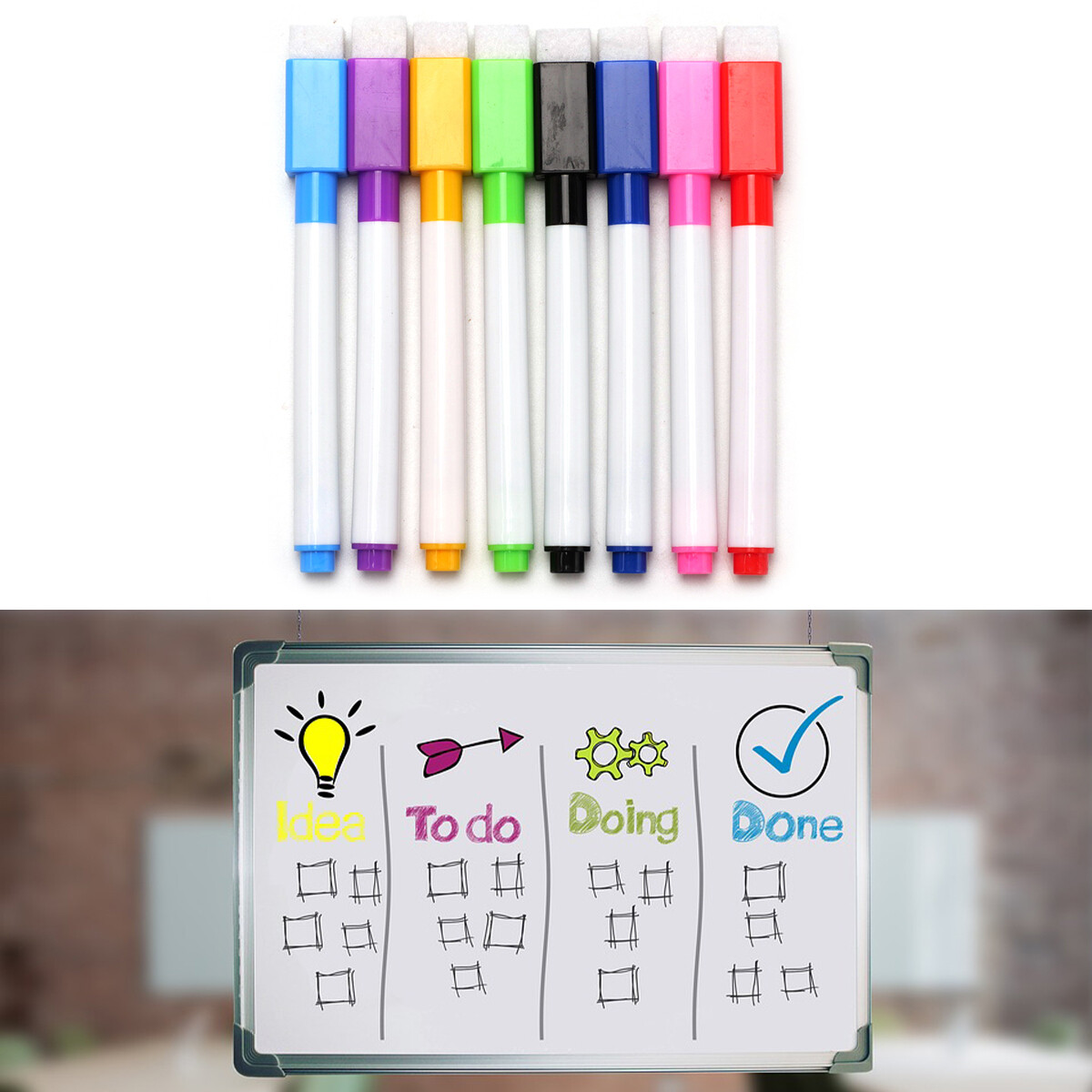 8 Assorted Colour White Board Whiteboard Marker Pen Dry Wipe Erase Fine Tip