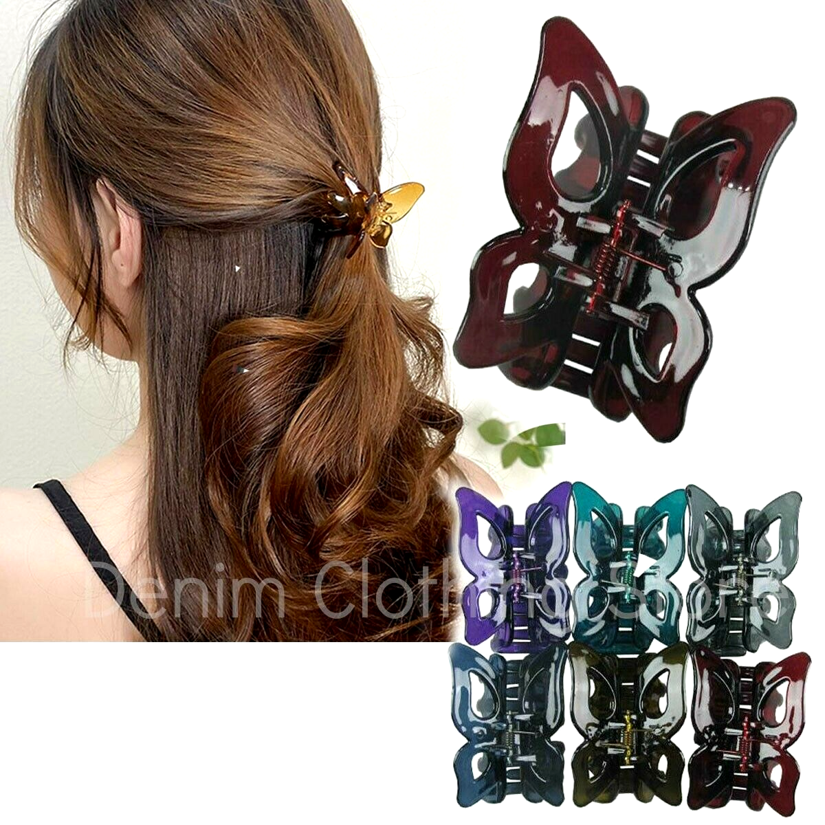 6 Pieces Korean Clear Butterfly Hair Claw Jaw Clip Clamp Comb Scallop Lots 2.5"