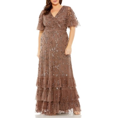 Женское коричневое вечернее платье Mac Duggal, расшитое блестками, плюс 18W BHFO 6144
