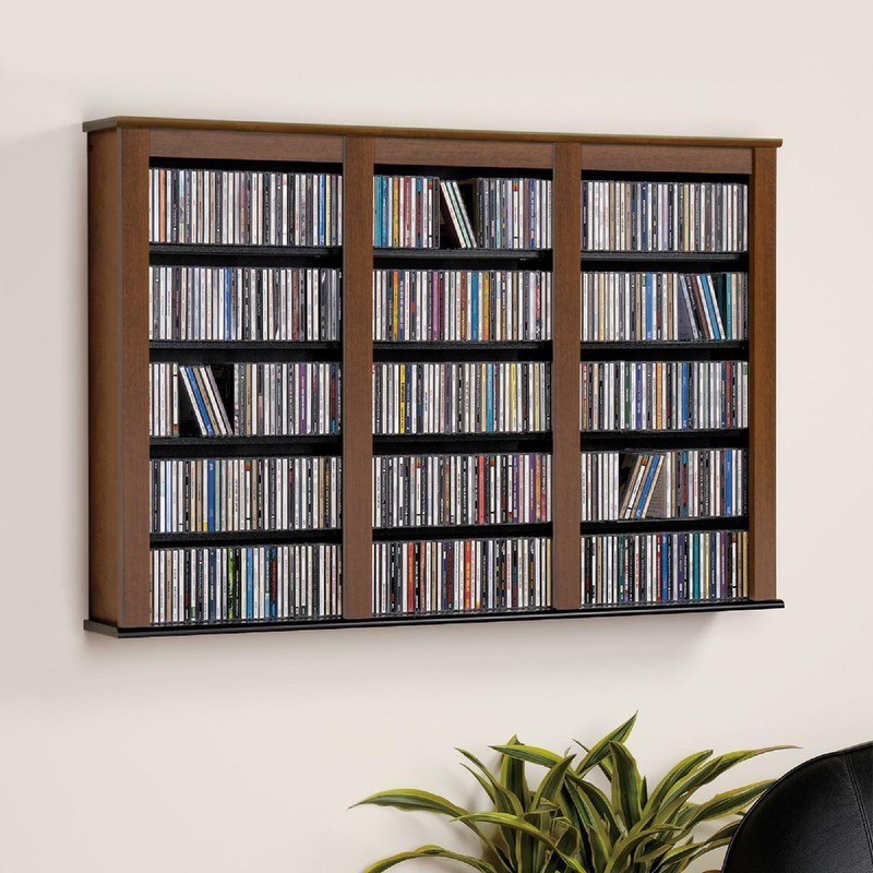 Media Storage Cabinet Cherry Wall Mounted DVD Rack 12 Adjust