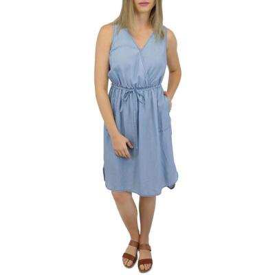 

Женское летнее платье миди Zhuri Surplice Beach Lunch Lounge, расклешенное и расклешенное, BHFO 0721, Medium wash