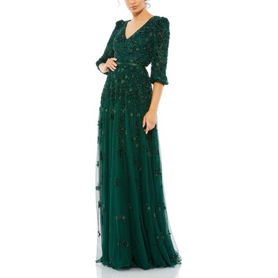 Женское зеленое вечернее платье Mac Duggal с V-образным вырезом и украшениями 8 BHFO 2436