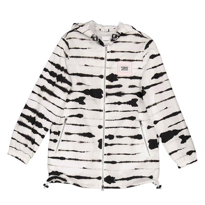 Pre-owned Burberry Ladies Black/white Watercolour Print Econyl Hooded Parka