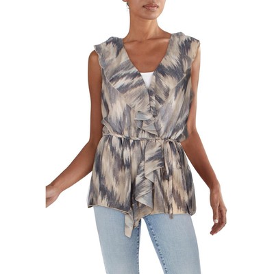 Женская серая шифоновая блузка с оборками и баской без рукавов в горошек M BHFO 8630