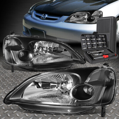 ДЛЯ 01-03 HONDA CIVIC ЧЕРНЫЙ КОРПУС ПРОЗРАЧНЫХ УГЛОВЫХ ФАР ГОЛОВНОГО СВЕТА + НАБОР ИНСТРУМЕНТОВ