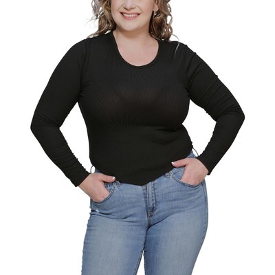 Женский черный пуловер в рубчик с круглым вырезом Just Polly для юниорок 3X BHFO 2890