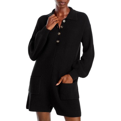 

Женский черный вязаный комбинезон Aqua с воротником и пуговицами  BHFO 2686