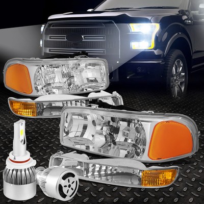 ХРОМИРОВАННЫЙ КОРПУС ФАРЫ + ЯНТАРНЫЙ СВЕТ + БЕЛЫЙ СВЕТОДИОД 9006 HID + ВЕНТИЛЯТОР ДЛЯ 99-06 GMC SIERRA