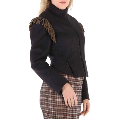 Pre-owned Burberry Ladies Dark Navy Braid Detail Military Wool Jacket In Blue