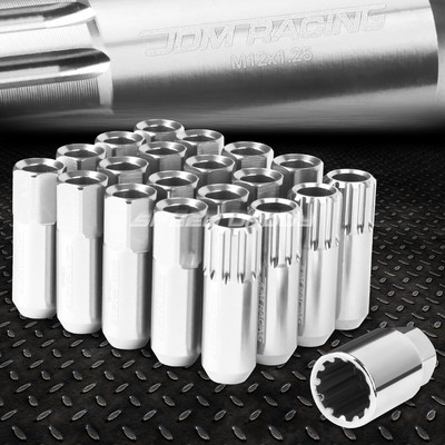 СЕРЕБРИСТЫЙ АЛЮМИНИЕВЫЙ ШЛИЦ С ОТКРЫТЫМ КОНЦОМ, 16 ВЫСТУПОВ + 4 КОНТРГАЙКИ + КЛЮЧ M12X1.25 60 ММ 20 ММ