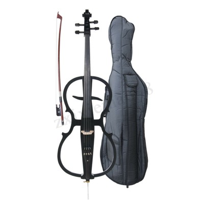 4/4 Full Size Professional Black Wood Electric Silent Cello Bag Bow + Headphone!