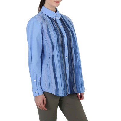Pre-owned Burberry Ladies Vivid Cobalt Silk Pleated Shirt In Blue