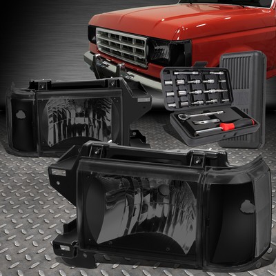 ДЛЯ 87-91 FORD F150 F250 BRONCO ТОНИРОВАННЫЕ ФАРЫ С ЧЕТКОМ УГЛОМ + НАБОР ИНСТРУМЕНТОВ