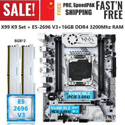 X99 K9 Motherboard LGA 2011-3 With Xeon E5 2696 V3 CPU 16GB DDR4 3200MHz RAM Kit