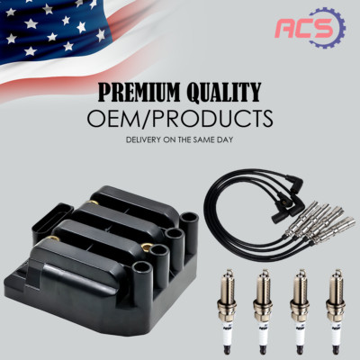 Ignition Coil + Iridium Spark Plug + Wires For VW Jetta Beetle Golf L4 2.0 UF484