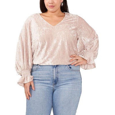 Женская бежевая бархатная блузка с металлическим принтом Vince Camuto Плюс 1X BHFO 5157