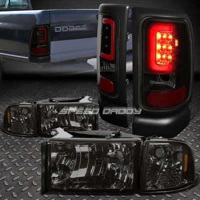 ФАРА С ДЫМЧАТЫМ КОРПУСОМ + УГОЛОК + ЧЕРНЫЙ U-ОБРАЗНЫЙ СВЕТОДИОДНЫЙ ЗАДНИЙ ФОНАРЬ HALO ДЛЯ 94-02 DODGE RAM