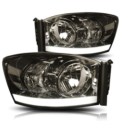 For 06-09 Dodge Ram 1500-3500 LED DRL Headlight/Lamp Smoked Housing Clear Corner
