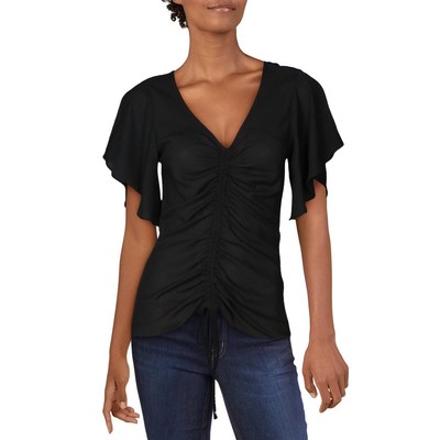 INC Womens Meadow 1 Черный пуловер с V-образным вырезом и рюшами, Верхняя блузка плюс 4X BHFO 2578