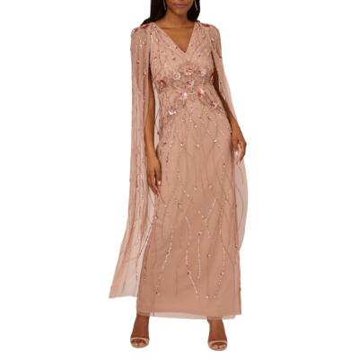Adrianna Papell Womens Pink Beaded Cape Long Evening Dress Gown 18 BHFO 6432