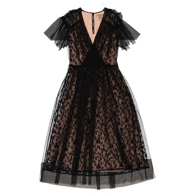 Pre-owned Burberry Ruffled Hem Embroidered Tulle Dress In Black