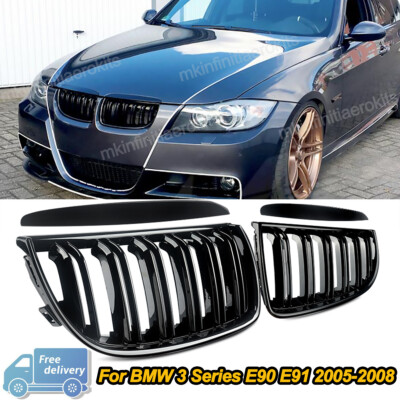 Front Radiator Kidney Grille For BMW 3-Series E90 2005-2008 325i 328i Dual Slats