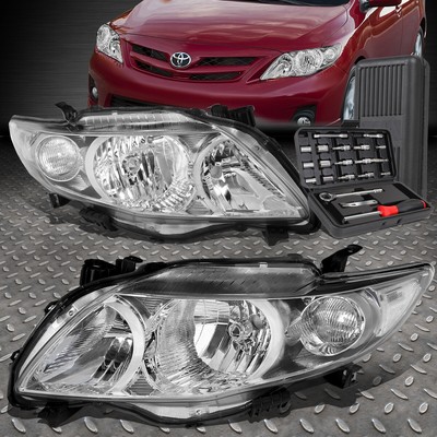 ДЛЯ 09-10 TOYOTA COROLLA ХРОМИРОВАННЫЙ КОРПУС ПРОЗРАЧНОЙ БОКОВОЙ ФАРЫ ГОЛОВНОГО ФОНАРЯ + НАБОР ИНСТРУМЕНТОВ