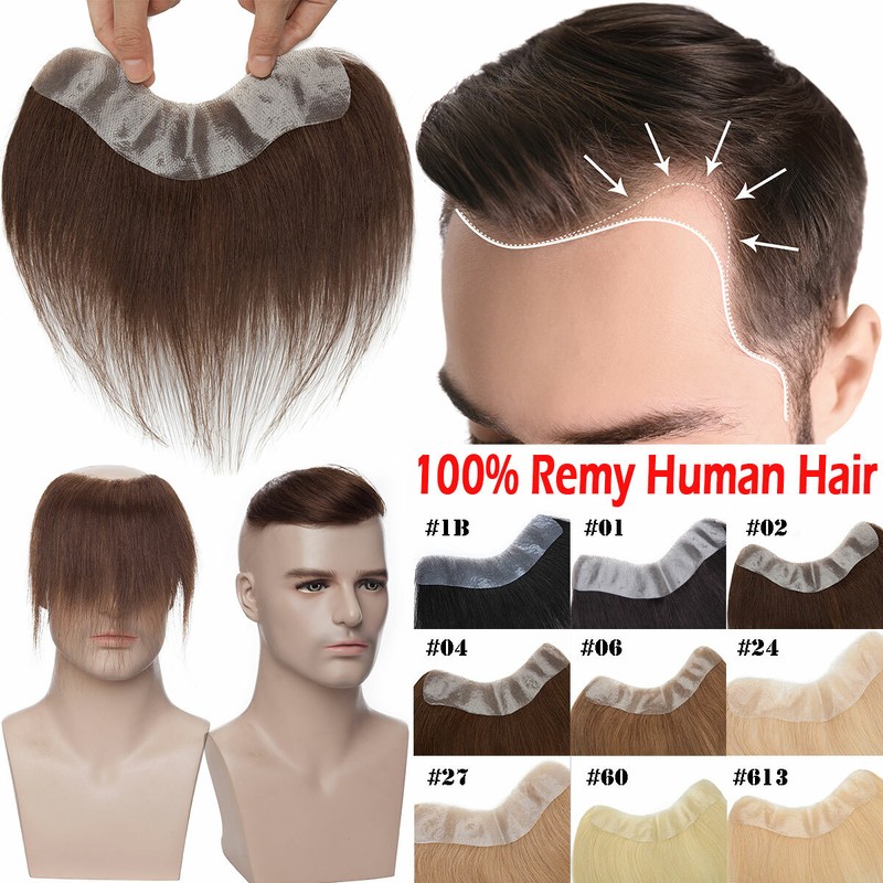 Front Toupee Human Hair Replacement System V-loop Thin Skin Mens