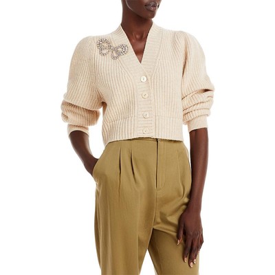 

LoveShackFancy Женский бежевый шерстяной укороченный кардиган Larsa-свитер  BHFO 0496, Wheat