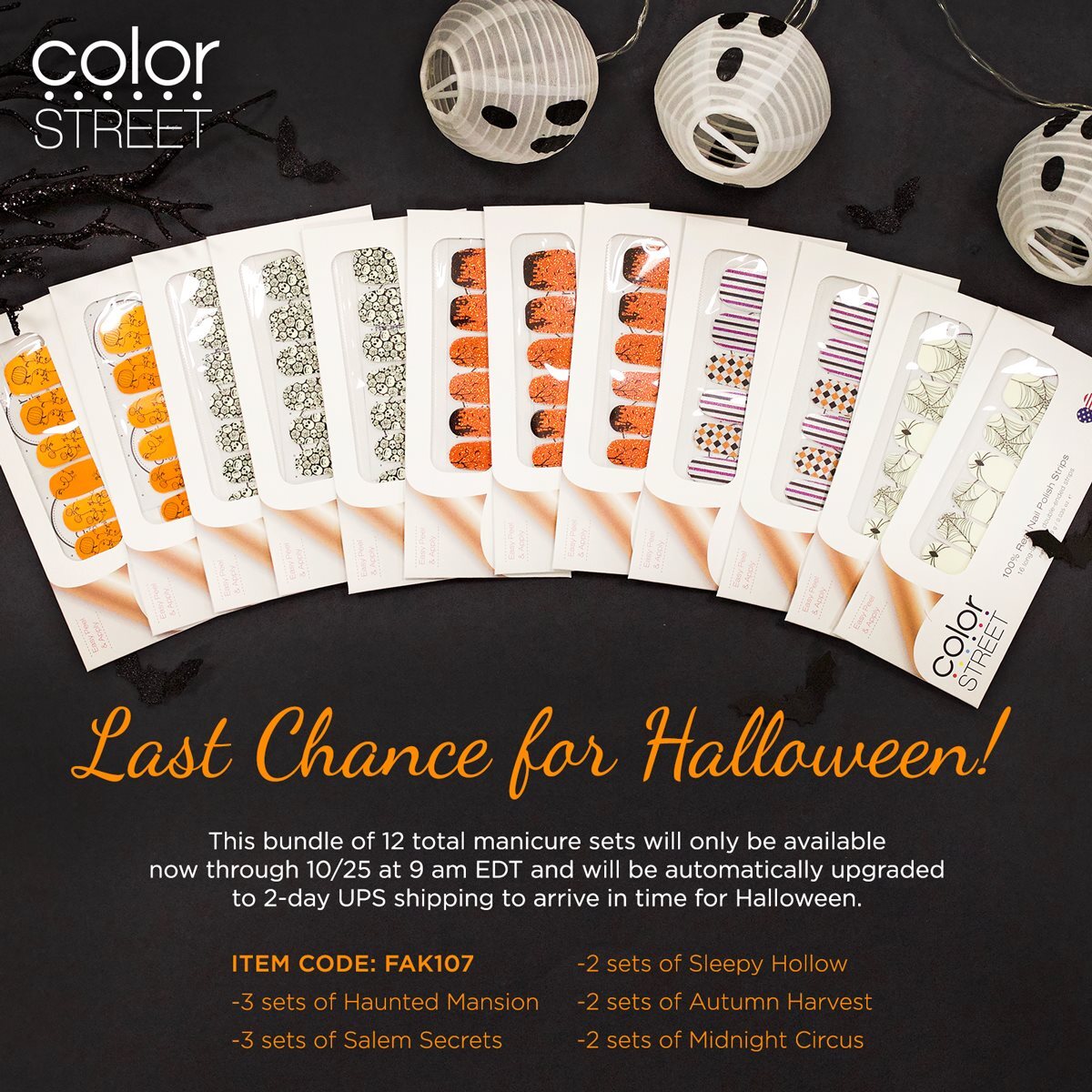 🎃 COLOR STREET RETIRED HALLOWEEN 100% nail polish strip NIB Glitter GOTH 👻