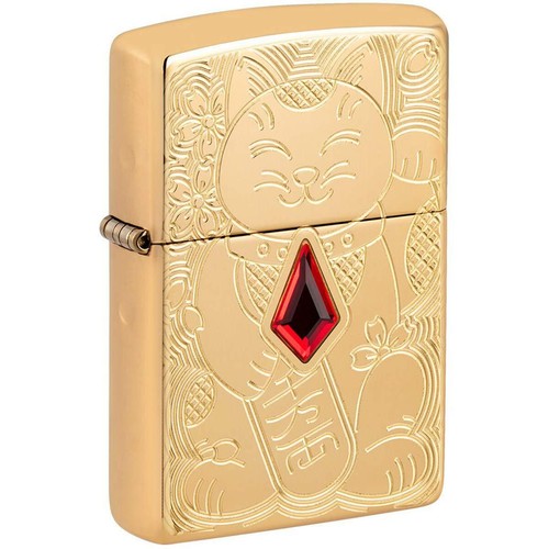 Zippo Windproof Lighter Armor Lucky Cat Design High Polish