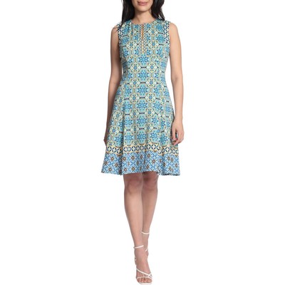 

Женское синее платье Maggy London без рукавов с принтом и пышной юбкой  BHFO 6357, Soft white/aqua